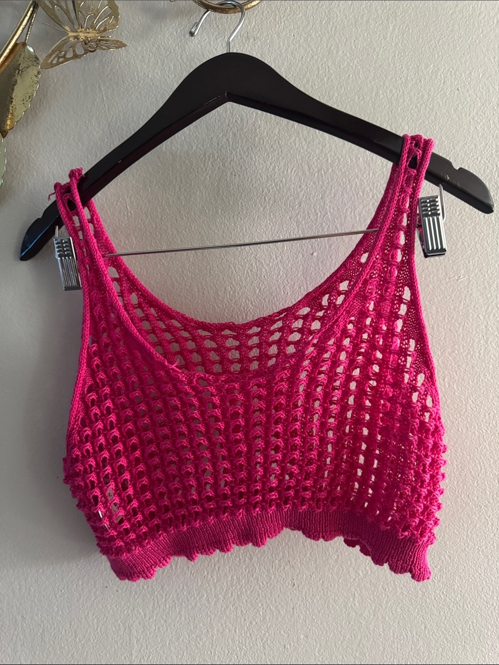 SHEIN Curve Bright Pink Open Crochet Tank